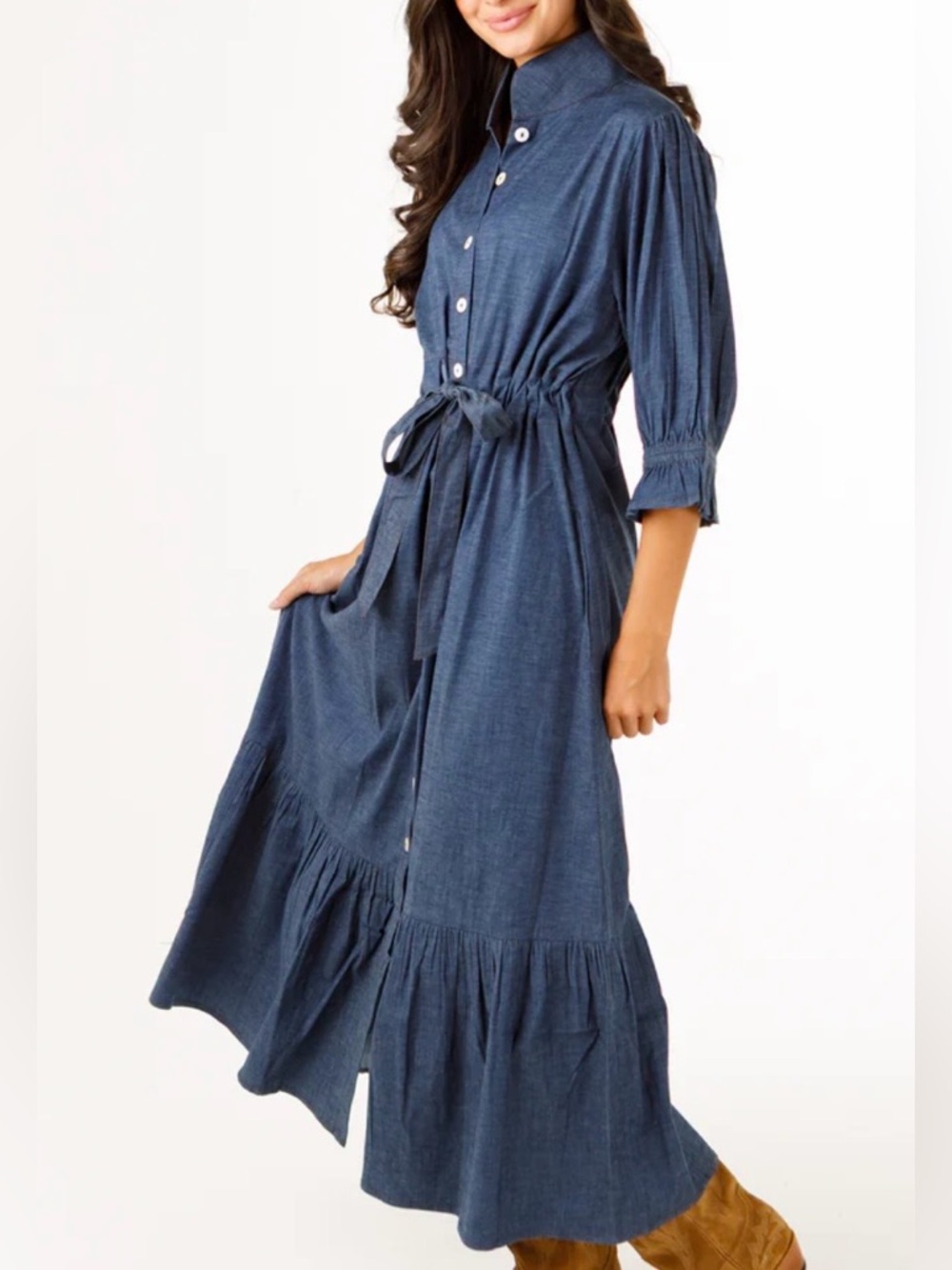 Holly Shae Catherine Blue and White Seersucker  Shirt Dress, size M/L